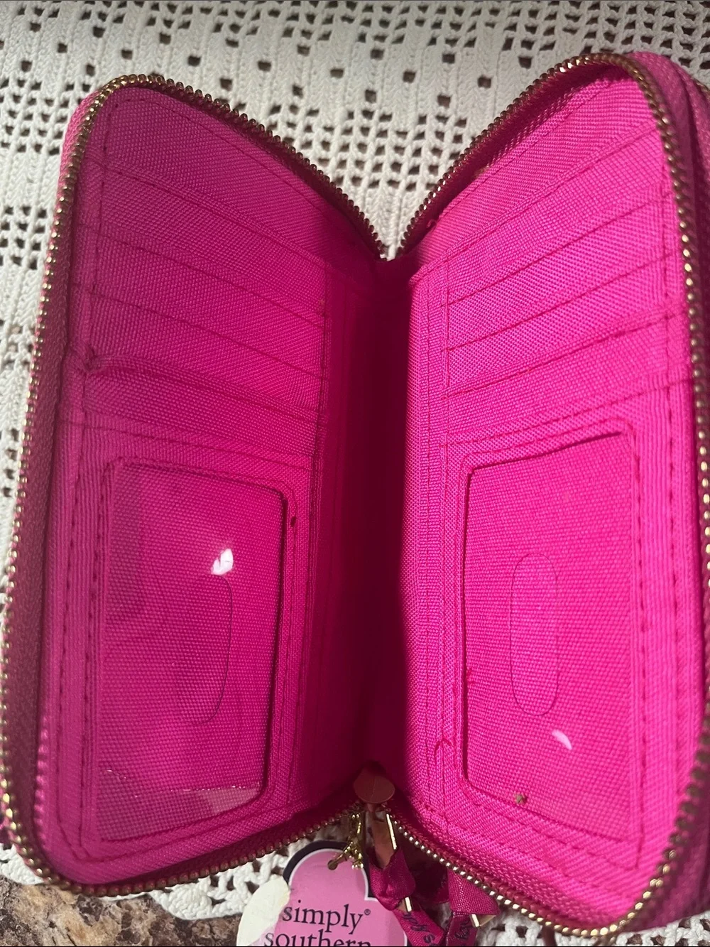 Simply Southern Quilted navy& Pink Dog-Print Women's Wallet wristlet NWT